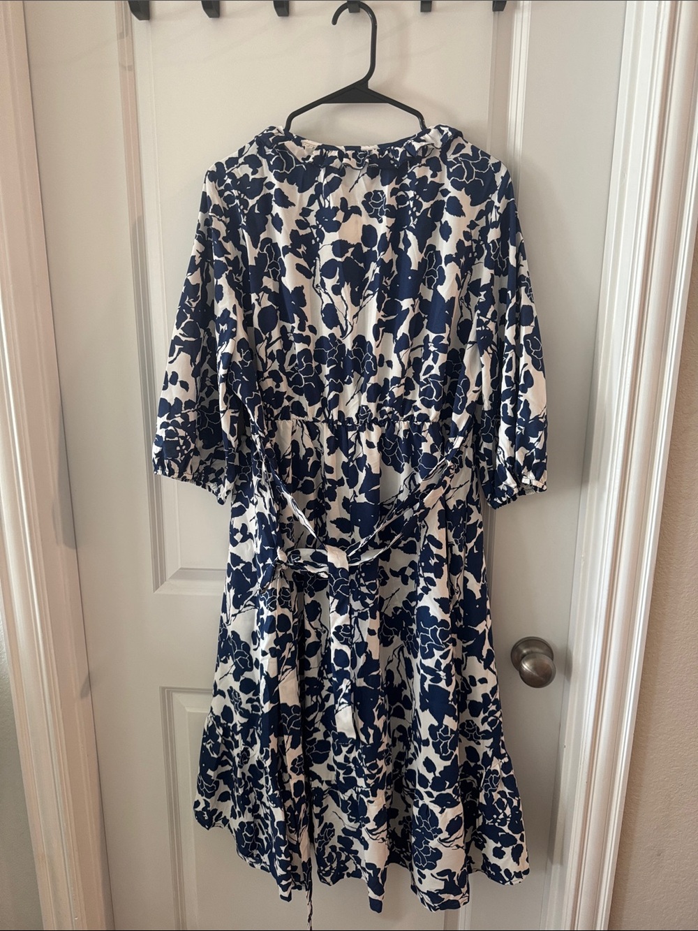BloomChic Navy and White Floral Ruffle Midi Dress - Picture 2 of 3